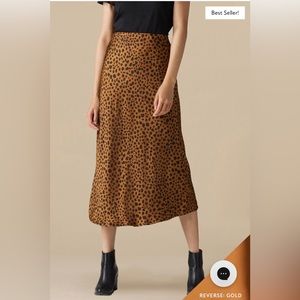 NWT VETTA Reversible Satin MIDI Skirt Gold/Cheetah Size M